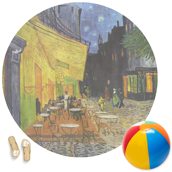 Custom Cafe Terrace at Night (Van Gogh 1888) Round Beach Towel