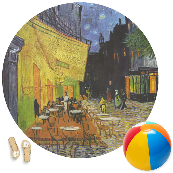 Custom Cafe Terrace at Night (Van Gogh 1888) Round Beach Towel