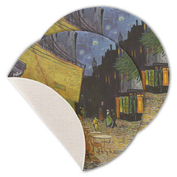 Custom Cafe Terrace at Night (Van Gogh 1888) Round Linen Placemat - Single Sided - Set of 4