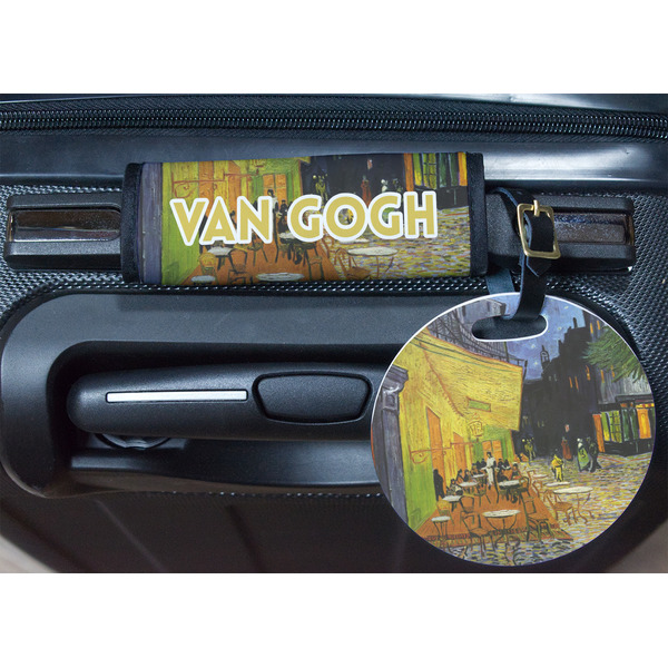 Cafe Terrace at Night (Van Gogh 1888) Round Luggage Tag & Handle Wrap - In Context