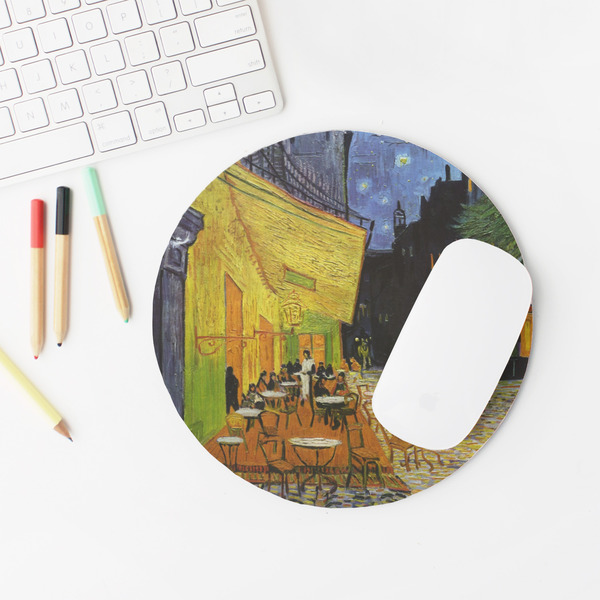 Cafe Terrace at Night (Van Gogh 1888) Round Mousepad - LIFESTYLE 2