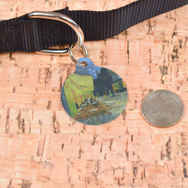 Cafe Terrace at Night (Van Gogh 1888) Round Pet ID Tag - Large - In Context