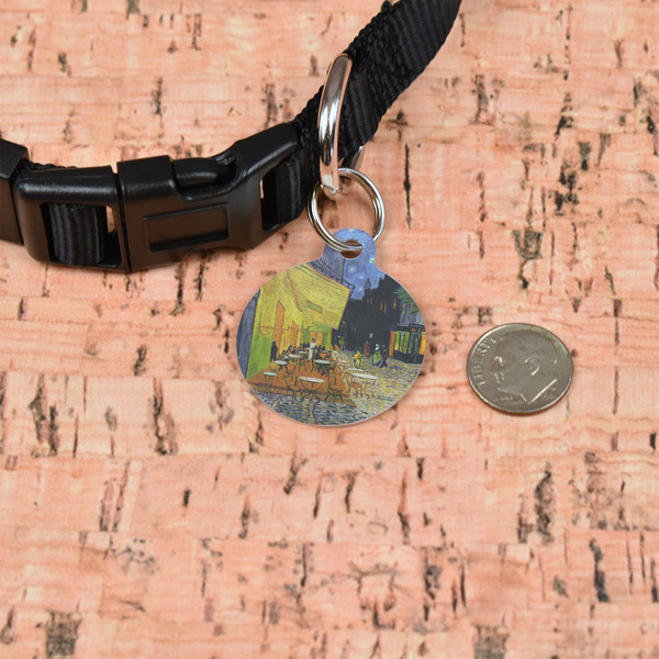 Cafe Terrace at Night (Van Gogh 1888) Round Pet ID Tag - Small - In Context