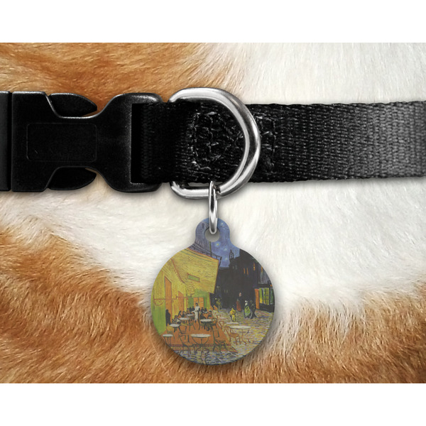 Cafe Terrace at Night (Van Gogh 1888) Round Pet Tag on Collar & Dog