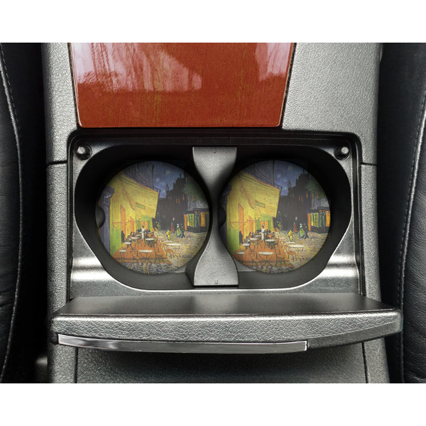 Cafe Terrace at Night (Van Gogh 1888) Sandstone Car Coaster - In Cup Holder