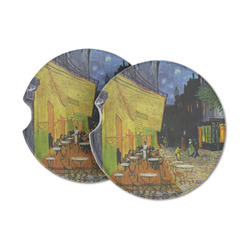 Cafe Terrace at Night (Van Gogh 1888) Sandstone Car Coasters - Set of 2