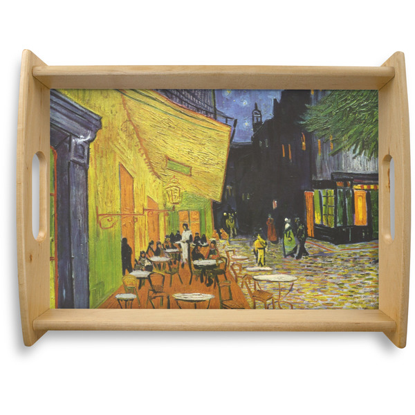 Custom Cafe Terrace at Night (Van Gogh 1888) Natural Wooden Tray - Large