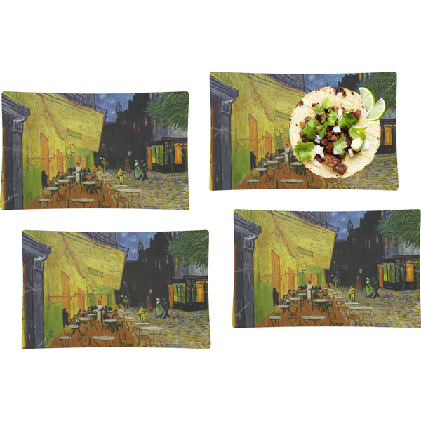 Custom Cafe Terrace at Night (Van Gogh 1888) Set of 4 Glass Rectangular Lunch / Dinner Plate
