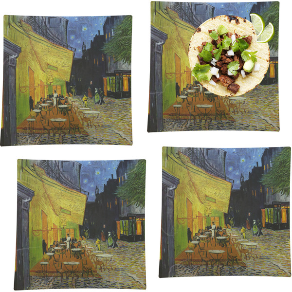 Custom Cafe Terrace at Night (Van Gogh 1888) Set of 4 Glass Square Lunch / Dinner Plate 9.5"