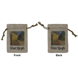 Cafe Terrace at Night (Van Gogh 1888) Small Burlap Gift Bag - Front & Back