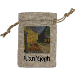 Cafe Terrace at Night (Van Gogh 1888) Small Burlap Gift Bag - Front