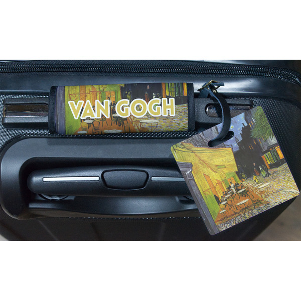 Cafe Terrace at Night (Van Gogh 1888) Square Luggage Tag & Handle Wrap - In Context