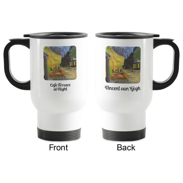 Cafe Terrace at Night (Van Gogh 1888) Stainless Steel Travel Mug with Handle - Front & Back