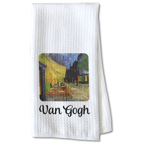 Custom Cafe Terrace at Night (Van Gogh 1888) Kitchen Towel - Waffle Weave - Partial Print