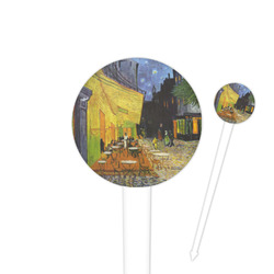 Cafe Terrace at Night (Van Gogh 1888) 4" Round Plastic Food Picks - White - Double Sided