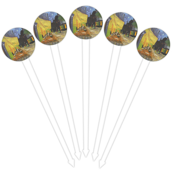 Cafe Terrace at Night (Van Gogh 1888) White Plastic 4" Food Pick - Round - Fan View