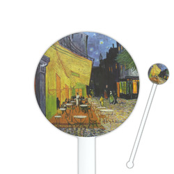 Cafe Terrace at Night (Van Gogh 1888) 5.5" Round Plastic Stir Sticks - White - Single Sided