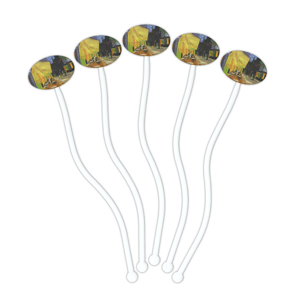 Cafe Terrace at Night (Van Gogh 1888) White Plastic 7" Stir Stick - Oval - Fan
