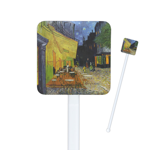 Custom Cafe Terrace at Night (Van Gogh 1888) Square Plastic Stir Sticks - Single Sided