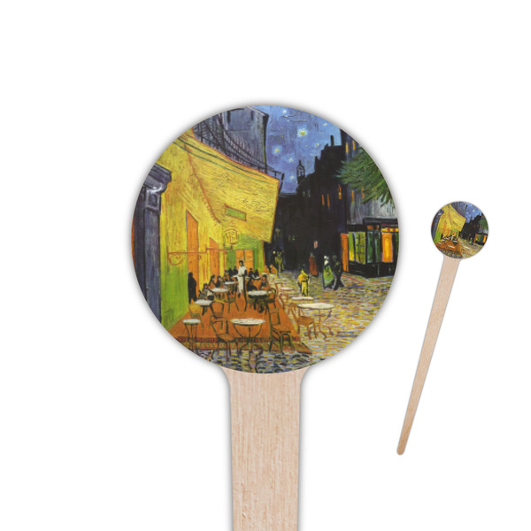 Custom Cafe Terrace at Night (Van Gogh 1888) 4" Round Wooden Food Picks - Single Sided