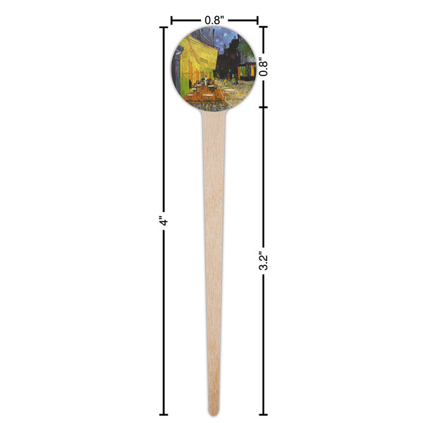 Cafe Terrace at Night (Van Gogh 1888) Wooden 4" Food Pick - Round - Dimensions