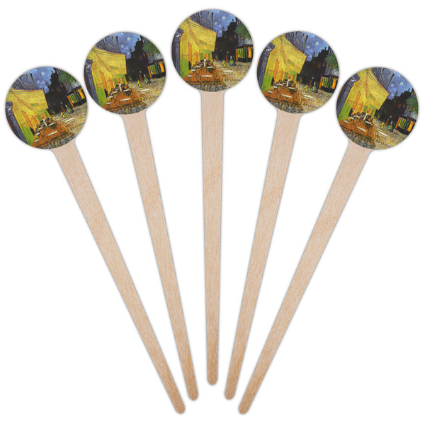 Cafe Terrace at Night (Van Gogh 1888) Wooden 4" Food Pick - Round - Fan View