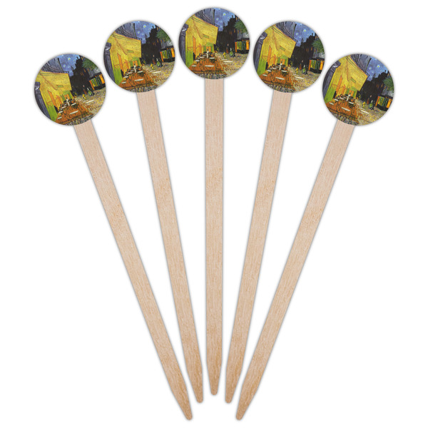 Cafe Terrace at Night (Van Gogh 1888) Wooden 6" Food Pick - Round - Fan View