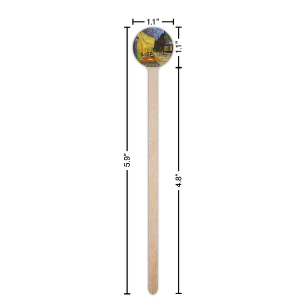 Cafe Terrace at Night (Van Gogh 1888) Wooden 6" Stir Stick - Round - Dimensions