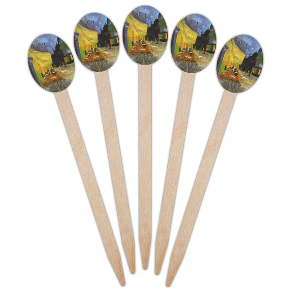 Cafe Terrace at Night (Van Gogh 1888) Wooden Food Pick - Oval - Fan View