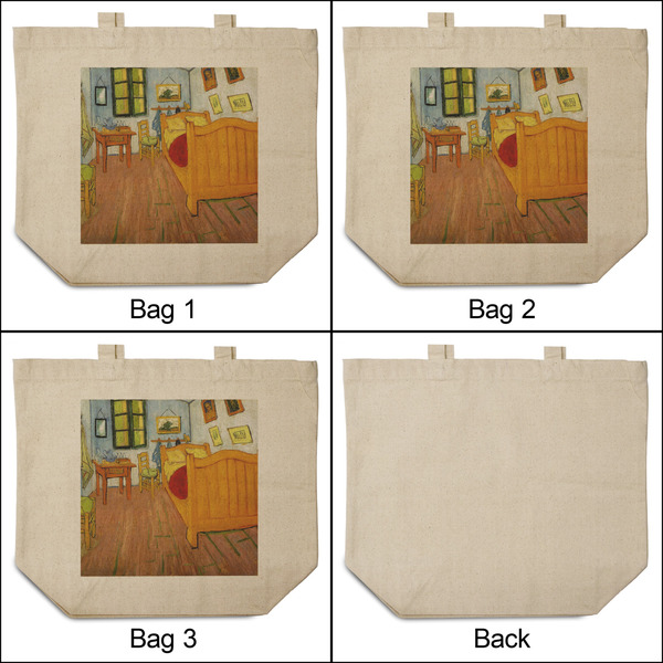The Bedroom in Arles (Van Gogh 1888) 3 Reusable Cotton Grocery Bags - Front & Back View