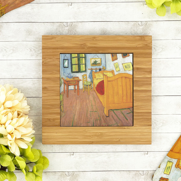 The Bedroom in Arles (Van Gogh 1888) Bamboo Trivet with 6" Tile - LIFESTYLE