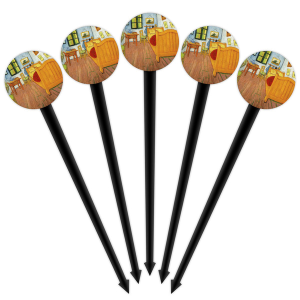 The Bedroom in Arles (Van Gogh 1888) Black Plastic 4" Food Pick - Round - Fan View