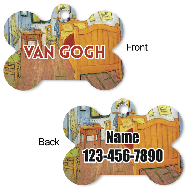 The Bedroom in Arles (Van Gogh 1888) Bone Shaped Dog ID Tag - Large - Front & Back View