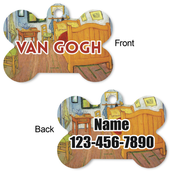 The Bedroom in Arles (Van Gogh 1888) Bone Shaped Dog ID Tag - Small - Front & Back View