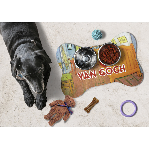 The Bedroom in Arles (Van Gogh 1888) Bone Shaped Mat w/ Food & Water