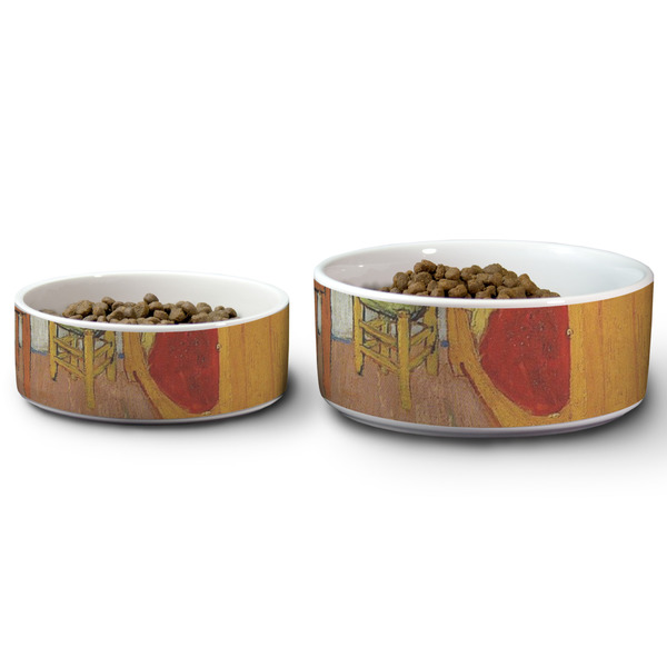 The Bedroom in Arles (Van Gogh 1888) Ceramic Dog Bowls - Size Comparison