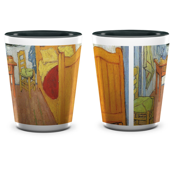 The Bedroom in Arles (Van Gogh 1888) Ceramic Shot Glass - Two Tone - Front & Back