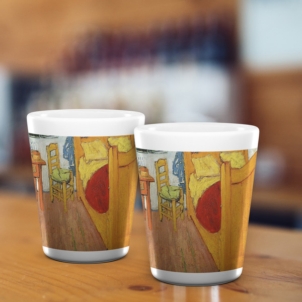 The Bedroom in Arles (Van Gogh 1888) Ceramic Shot Glass - White - Lifestyle