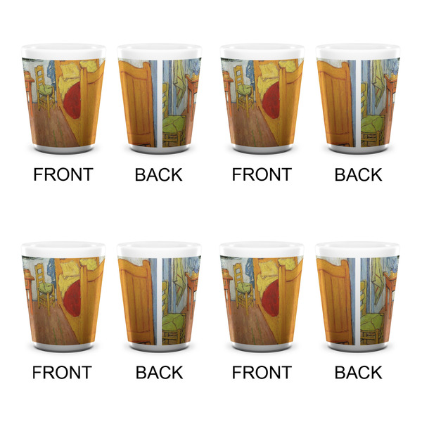 The Bedroom in Arles (Van Gogh 1888) Ceramic Shot Glass - White - Set of 4 - Front & Back