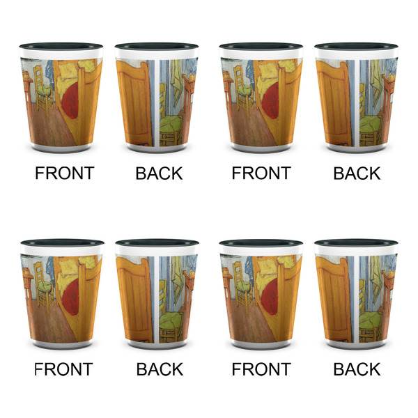 The Bedroom in Arles (Van Gogh 1888) Ceramic Shot Glasses - Two Tone - Set of 4 - Front & Back
