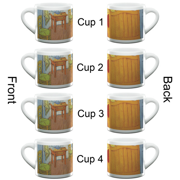 The Bedroom in Arles (Van Gogh 1888) Double Shot Espresso Cup - Set of 4 - Front & Back