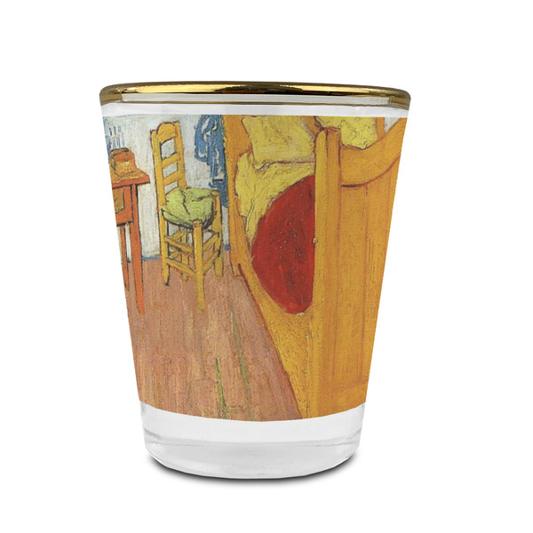 Custom The Bedroom in Arles (Van Gogh 1888) Glass Shot Glass - 1.5 oz - with Gold Rim - Set of 4