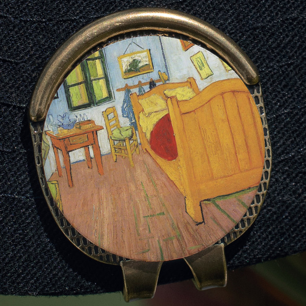 The Bedroom in Arles (Van Gogh 1888) Golf Ball Marker Hat Clip - Gold - Close Up