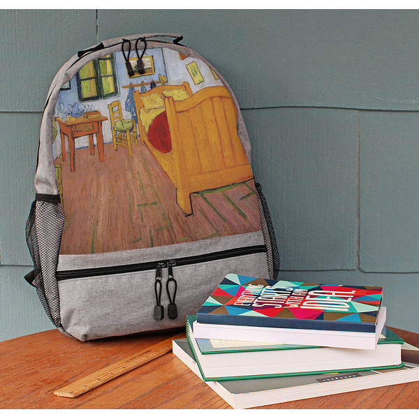 The Bedroom in Arles (Van Gogh 1888) Large Backpack - Gray - On Desk