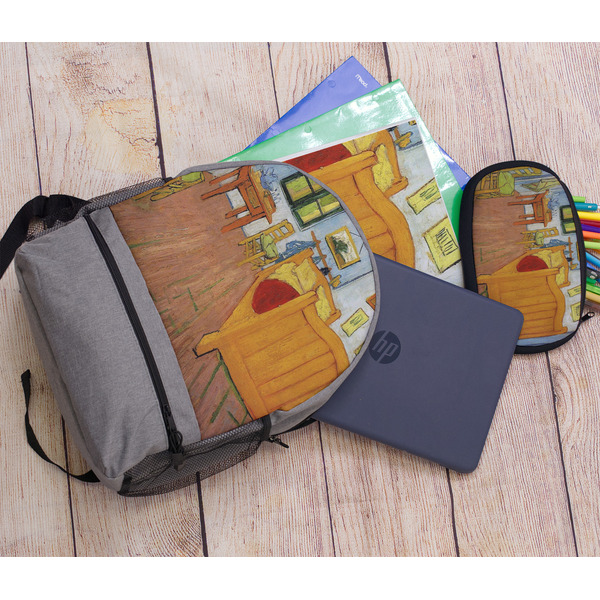 The Bedroom in Arles (Van Gogh 1888) Large Backpack - Gray - With Stuff