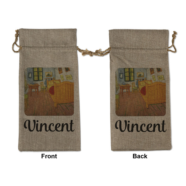 Custom The Bedroom in Arles (Van Gogh 1888) Large Burlap Gift Bag - Front & Back