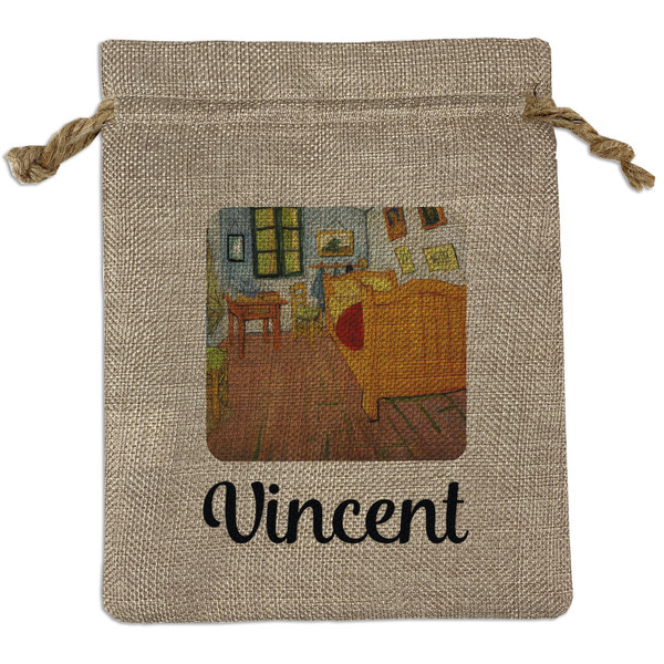 Custom The Bedroom in Arles (Van Gogh 1888) Medium Burlap Gift Bag - Front