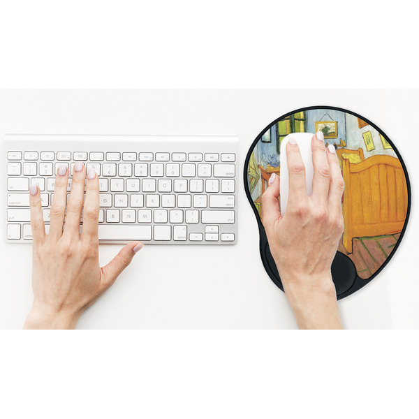 The Bedroom in Arles (Van Gogh 1888) Mouse Pad with Wrist Rest - LIFESYTLE 2 (in use)