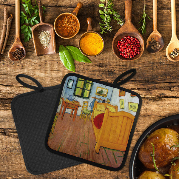 The Bedroom in Arles (Van Gogh 1888) Neoprene Pot Holder - Set of 2  LIFESTYLE (Flatlay)