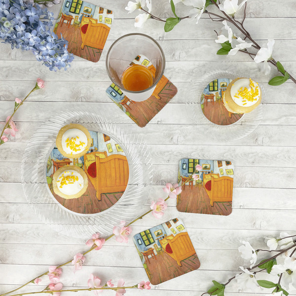 The Bedroom in Arles (Van Gogh 1888) Paper Coasters - In Context